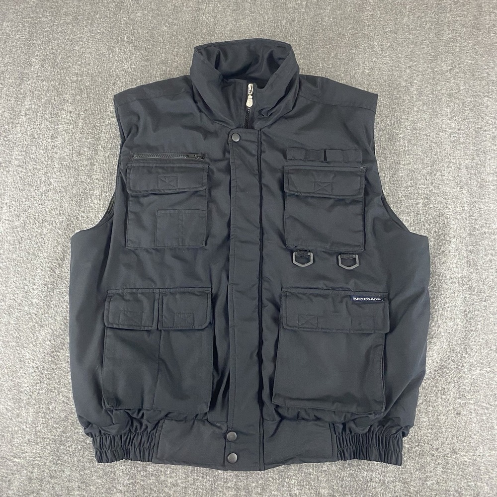 Renegade Utility Vest Mens Large Black Tactical Fishing Multi Pocket Outdoor